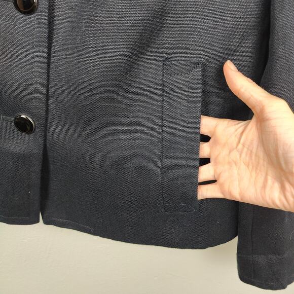 Talbots Linen Jacket Womens 12 Black Blazer Preppy Button Up Old Money - Picture 5 of 8